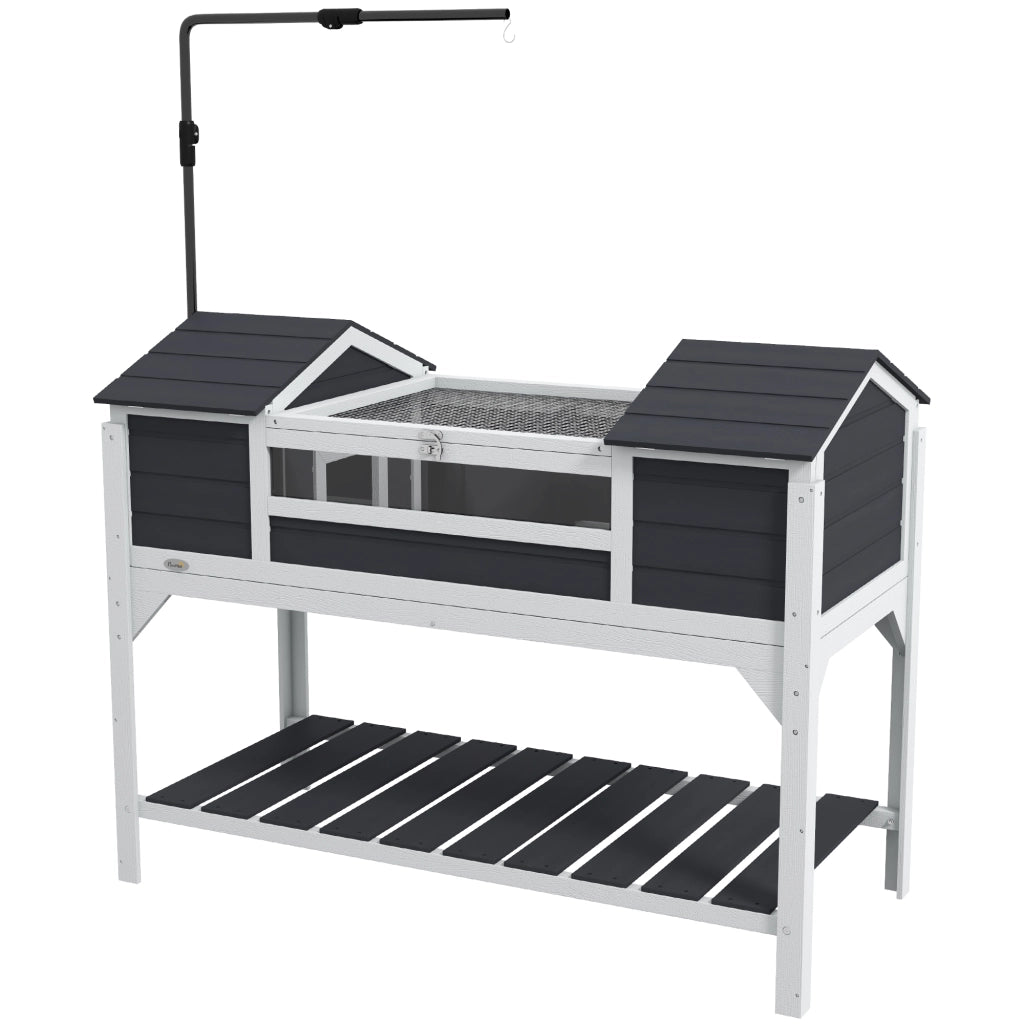Casetta per tartarughe con 2 nicchie e lampada regolabile ¨C zephmum ¨C legno massello 122x56.5x93 cm grigio