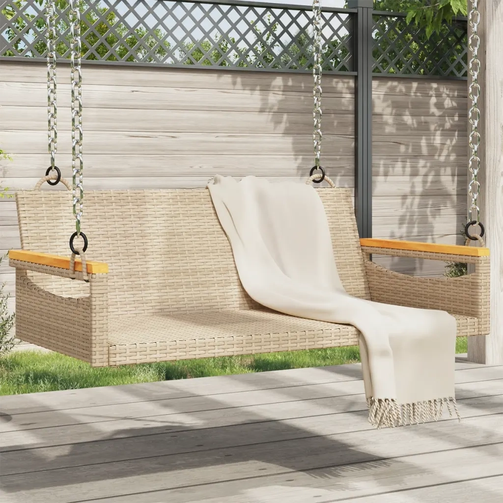 Panca da Giardino | Panchina a Dondolo Beige 109x62x40 cm in Polyrattan