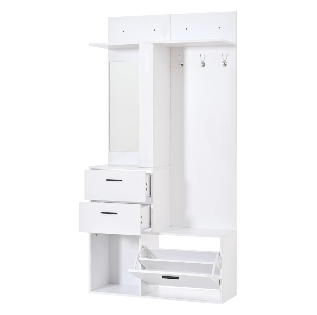 Mobile ingresso con scarpiera a ribalta e specchio 90x30x180 cm bianco HOMVRA