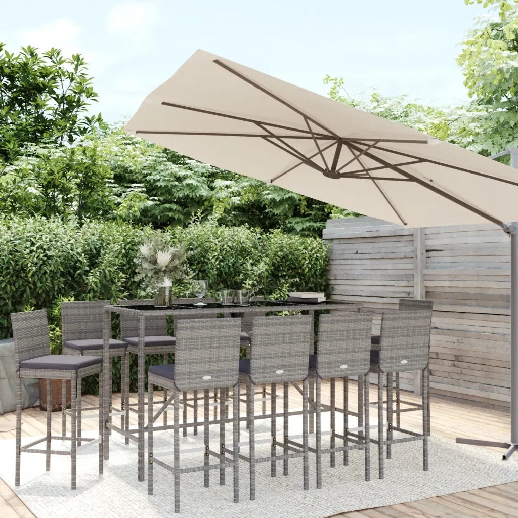 Set Bar da Giardino 11 pz con Cuscini in Polyrattan Grigio 3187650