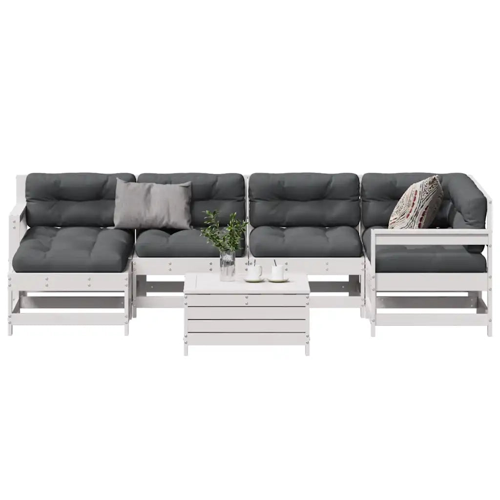 Set Salotto Giardino 7pz con Cuscini Bianco Legno Massello Pino 3250945
