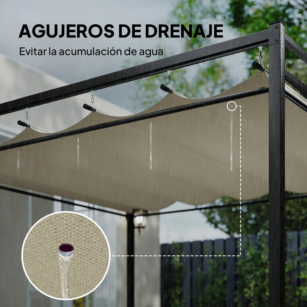 Pergola da giardino 3x3 m con tetto retrattile e tende UV30+ ¨C zephmum ¨C struttura metallica beige