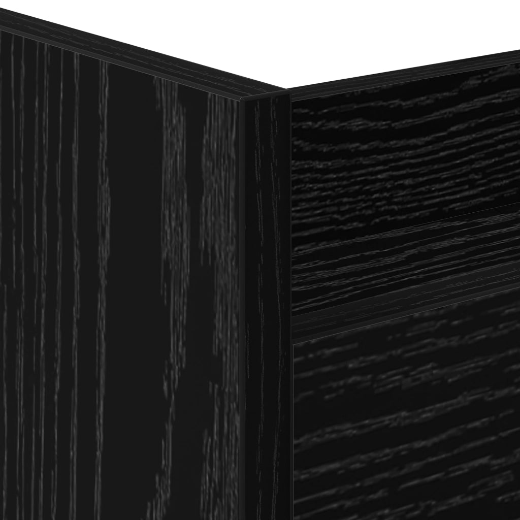 Carrello di Stoccaggio Stretto a 3 Ripiani in Rovere Nero Legno Ingegnerizzato