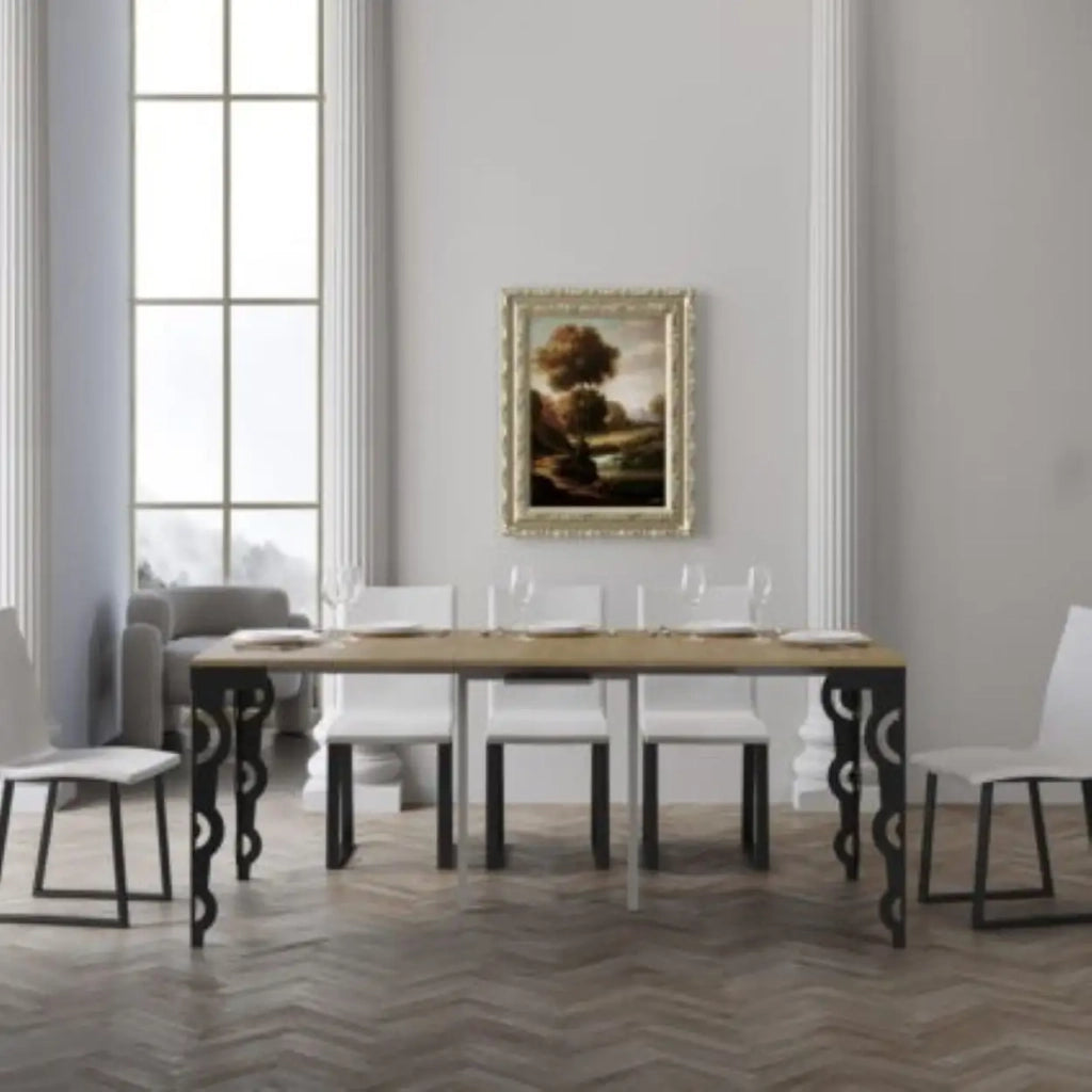 Consolle allungabile 90x40/196 cm Karamay Small Evolution quercia natura telaio e gambe antracite