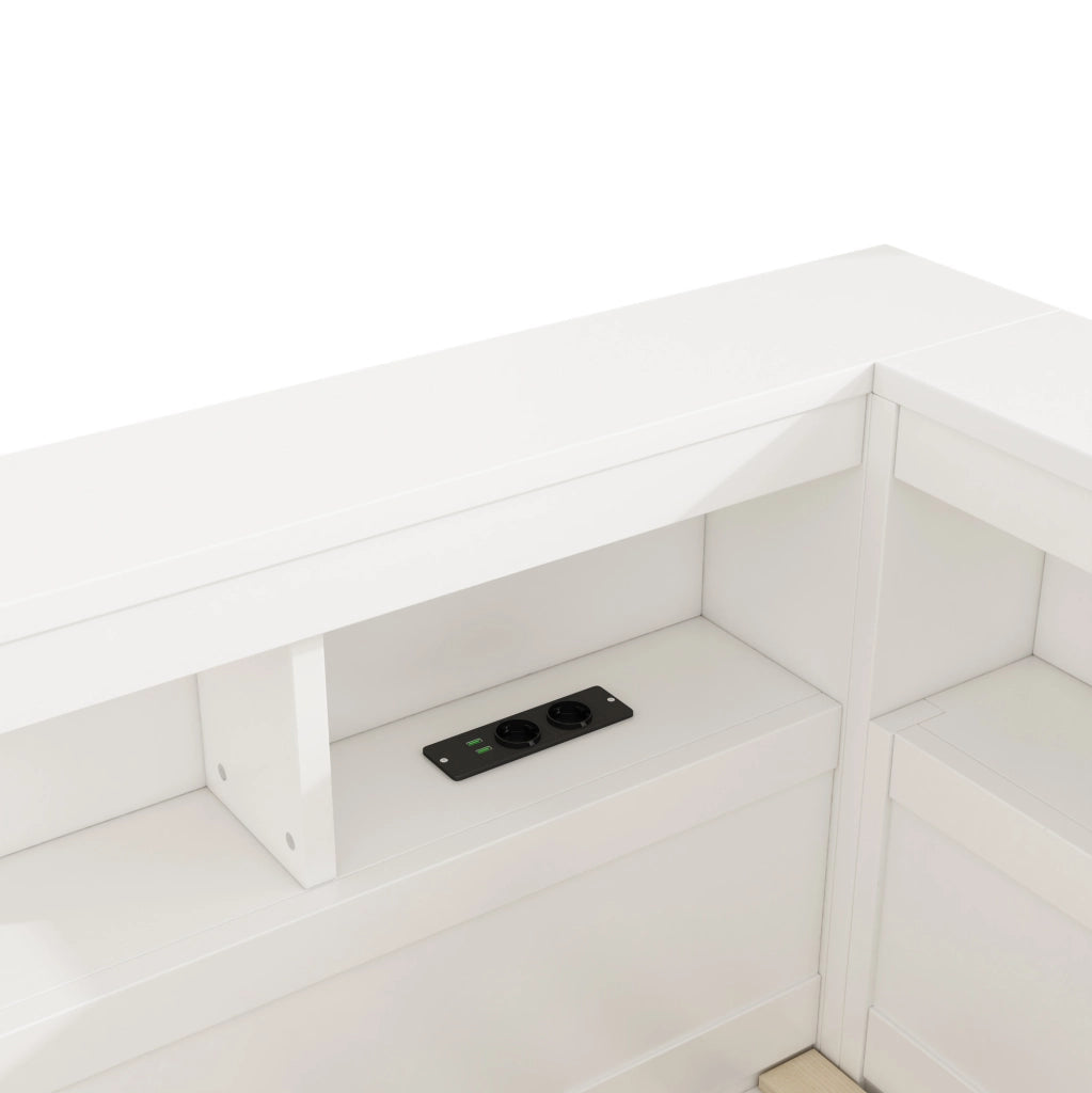 Tagesbett 140x200 cm con prese e USB; vano contenitore laterale; pannello truciolare e MDF bianco