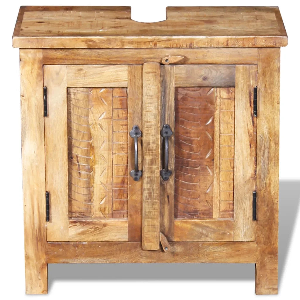 Armadietto da Bagno con Specchio-Mobile bagno con specchio in Legno Massello di Mango