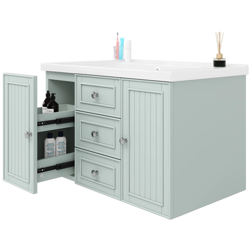 Mobile Sottolavabo Bagno con 3 Cassetti Sospeso ¨C Xylo ¨C Verde 78.5x46x46.8cm