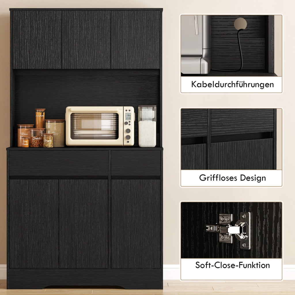 Credenza con piano lavoro, 6 ante, armadio stoccaggio alto con ripiani ¨C zephmum ¨C Nero