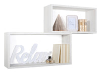 Set 2 Mensole Cubo da Parete Rettangolare in Fibra di Legno Bislungo Rovere Sbiancato