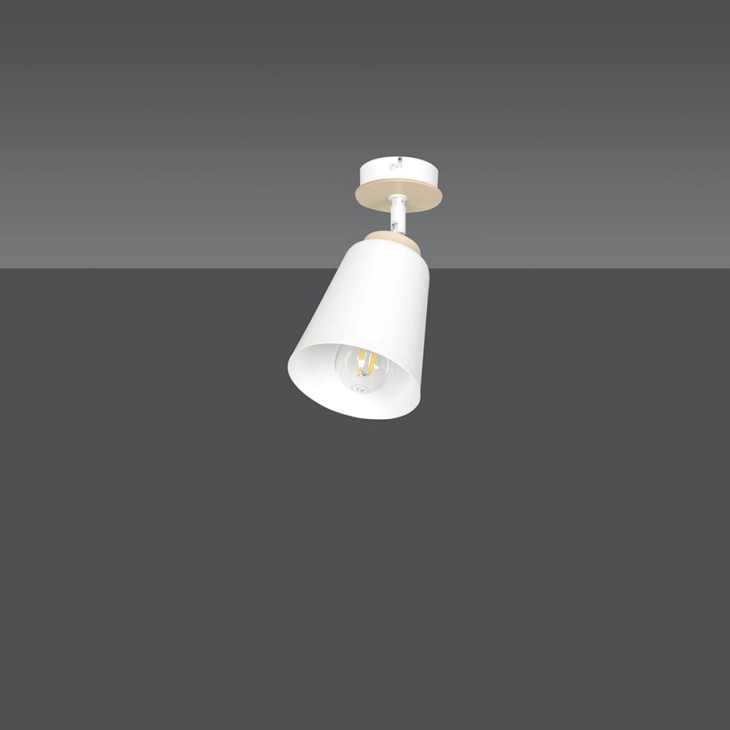 Lampada da soffitto ATLAS in acciaio bianco e legno