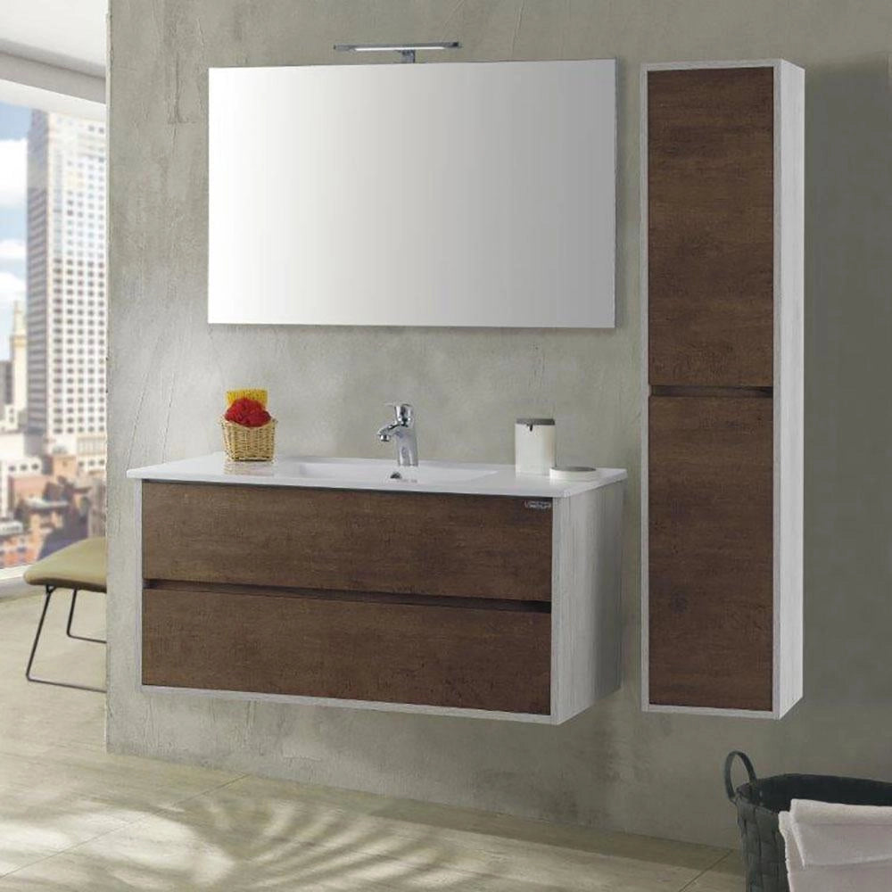 Mobile da Bagno Sospeso 90cm Colonna P18cm Mazzoni Maiorca Plus Noce Scuro Frassinato