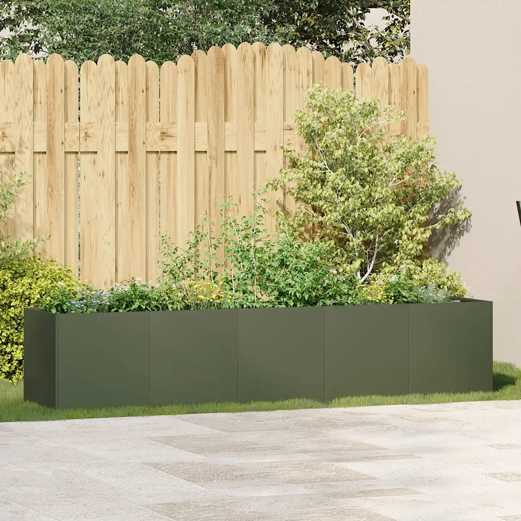 Fioriera Verde Oliva 200x40x40 cm in Acciaio Laminato a Freddo 860685