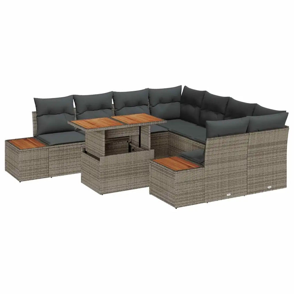 Set Divano da Giardino 9 pcs Grigio Poly Rattan 3358793