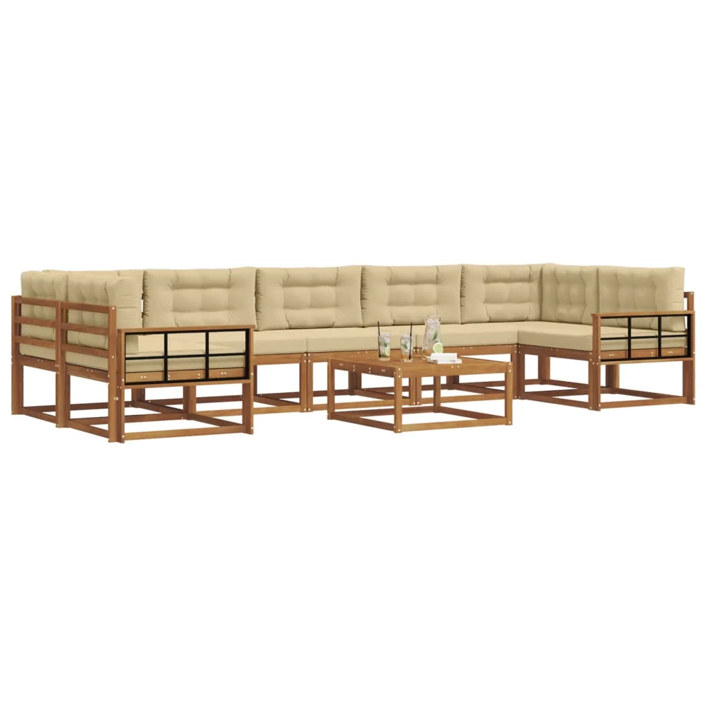 Set di divani da esterno con cuscino 8 pcs Naturale e Beige