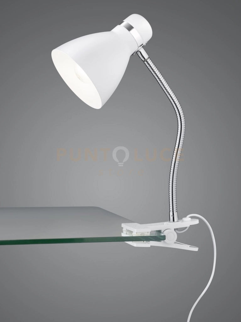 HARVEY LAMPADA DA STUDIO FLESSIBILE CON PINZA METALLO BIANCO E CROMO H. 36CM 1 LUCE ATTACO E27