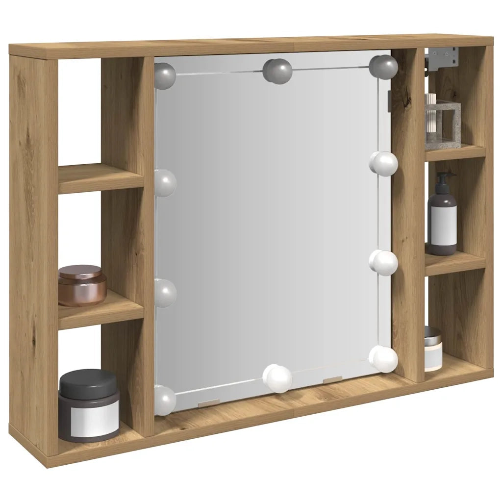 Mobile a Specchio LED-Armadietto a Specchio Rovere Artigianale 76x15x55cm Multistrato
