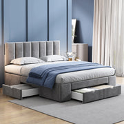 DESMIU Letto imbottito 140 × 200 cm 2 posti con 4 cassetti, testiera regolabile, senza materasso, velluto grigio