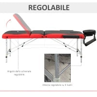 Lettino da Massaggio Pieghevole ad Altezza Regolabile, Lettino Professionale per Massaggi in Alluminio e Plastica, 215x81x61-84 cm, Nero e Rosso