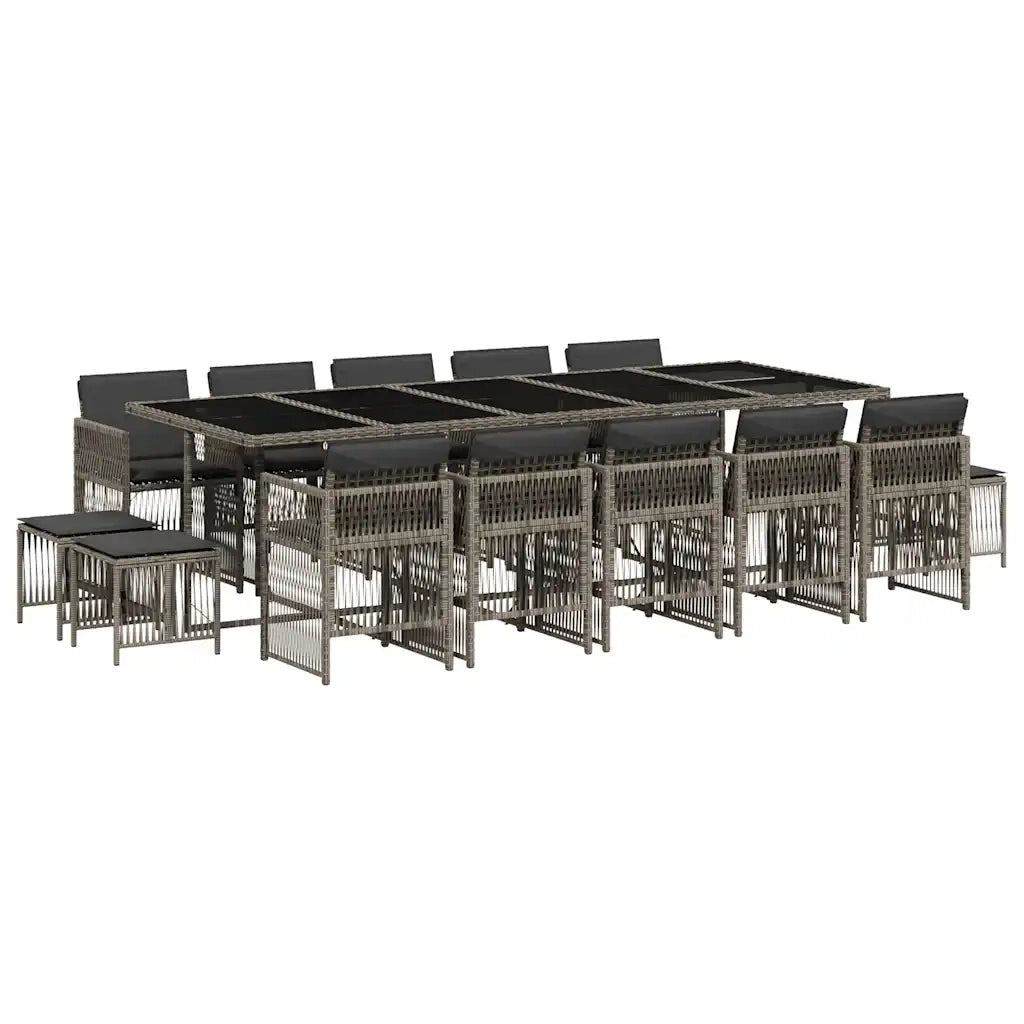 Set da Pranzo da Giardino 15 pz con Cuscini Grigio Polyrattan 3210992