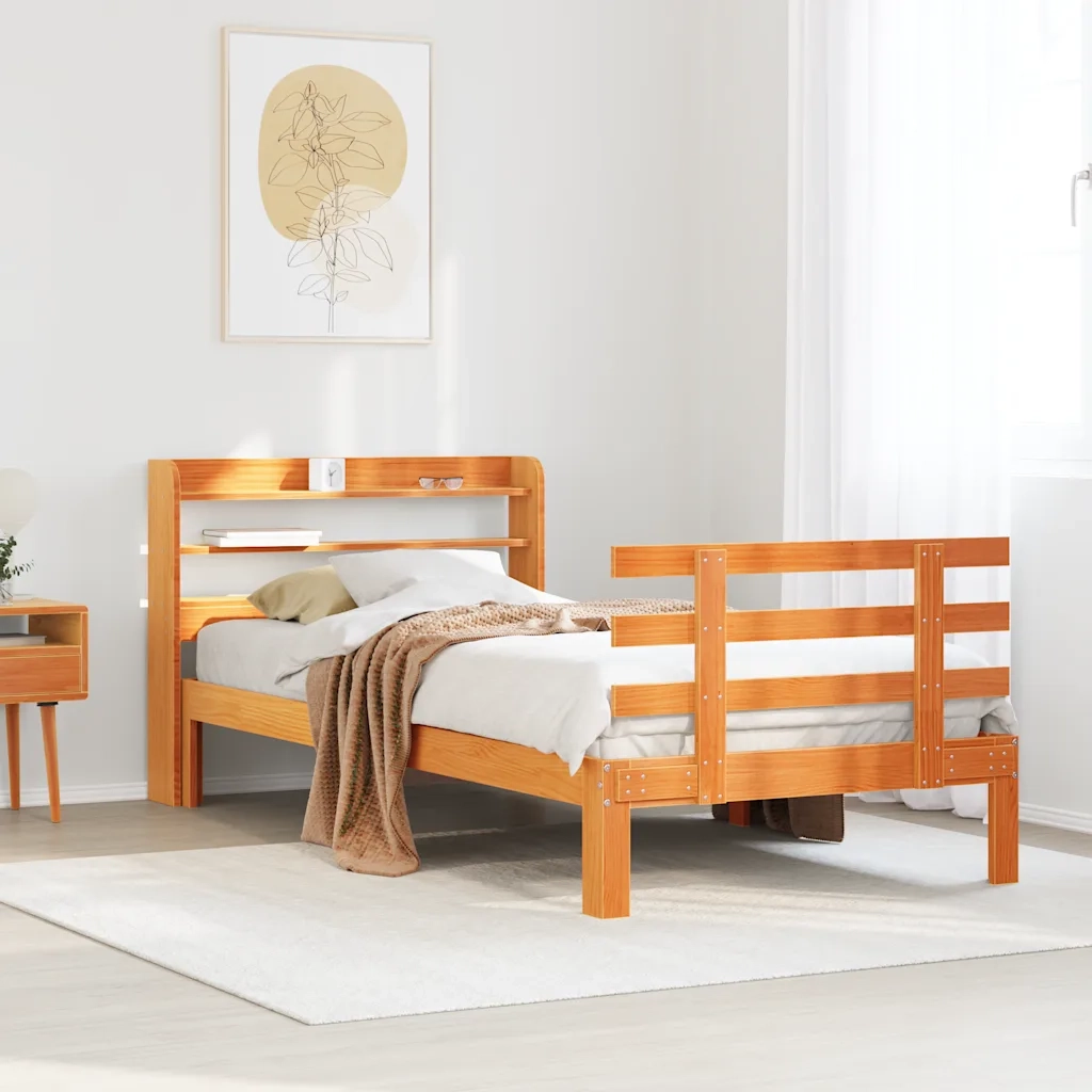 Giroletto con Testiera Marrone Cera 75x190 cm Massello Pino