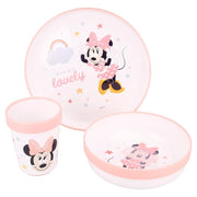 Trade Shop - Set Pappa Minnie Mouse Bicchiere Piatti Antiscivolo Rosa Bambini Prima Pappa -