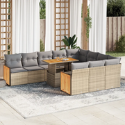 Set Divani da Giardino 11pz con Cuscini Beige Acacia Polyrattan 3327762