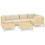 Set di mobili da giardino mobili da esterno 7 pezzi con cuscini color crema legno di pino massiccio 02_0017172