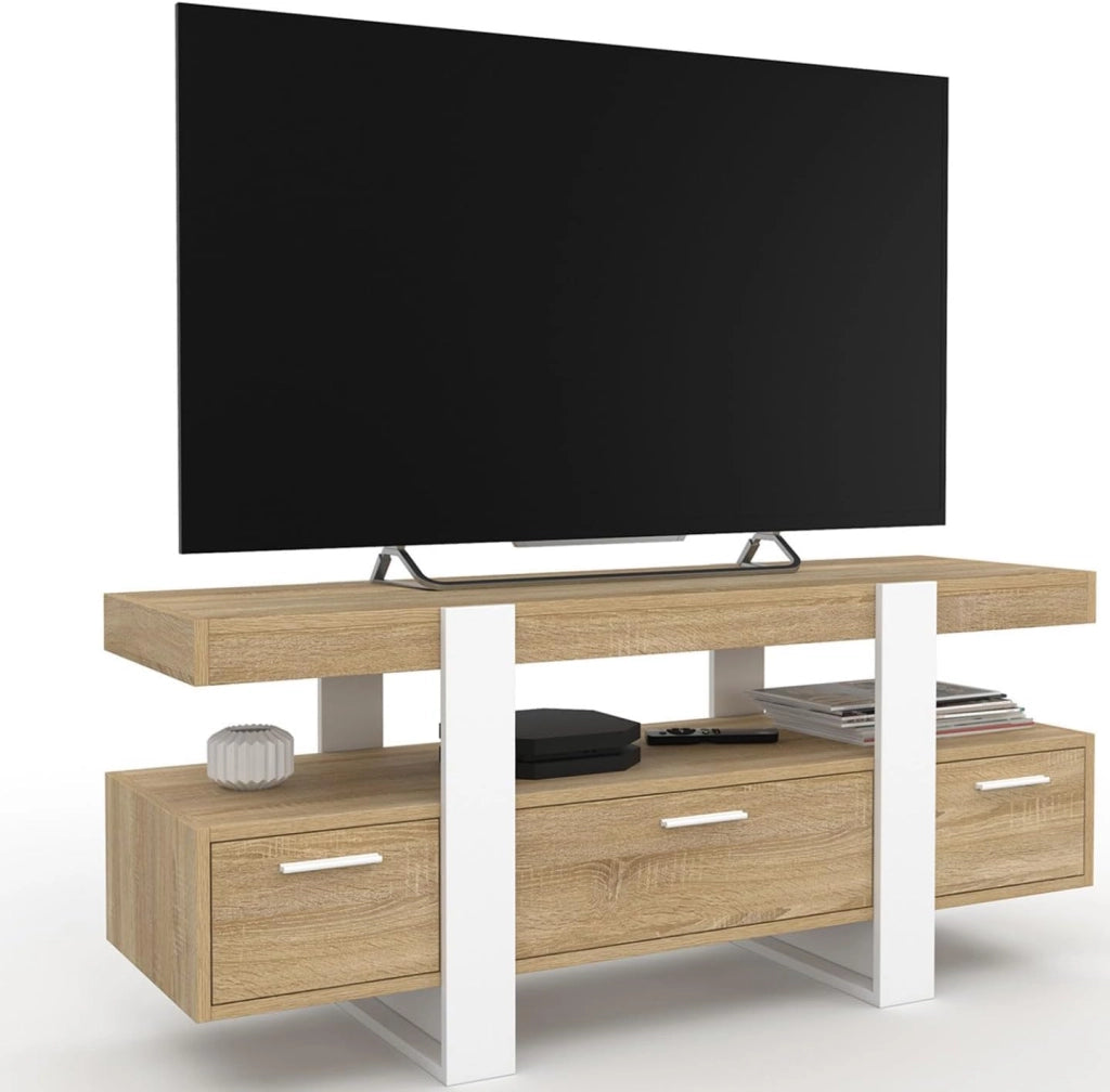 Porta TV PHOENIX da 116 cm con cassetti in legno e bianco