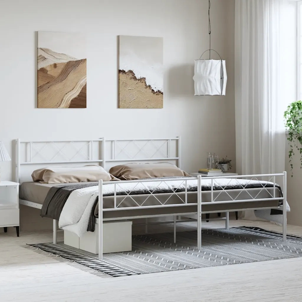 Giroletto con Testiera e Pediera Metallo Bianco 193x203 cm 372350