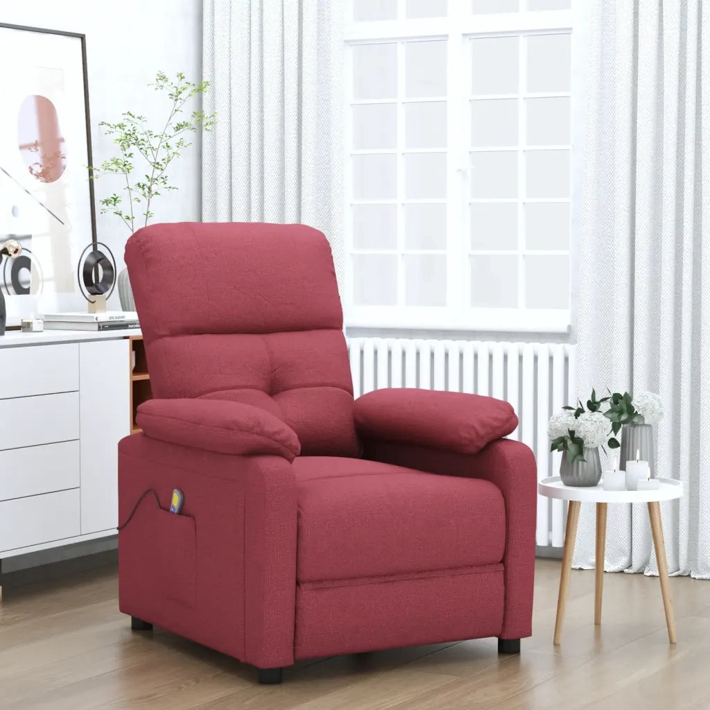 Poltrona Massaggiante Elettrica Rosso Vino in Tessuto 348290