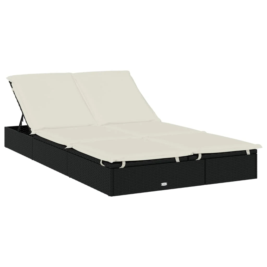Lettino prendisole chaise longue a 2 posti con tettuccio pieghevole 213 x 118 x 97 cm nero 02_0012190
