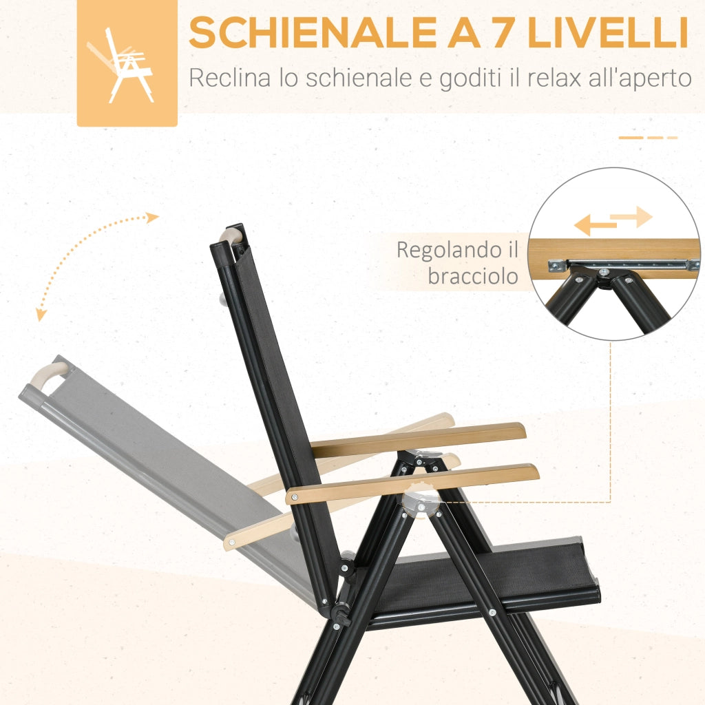 Easycomfort Set 7Pz Tavolo con Sedie da Giardino Pieghevoli e Regolabili in Texteline, Nero