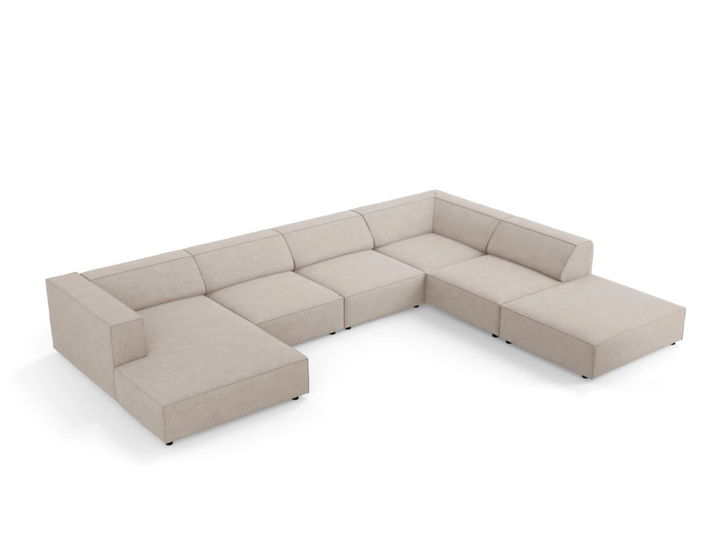 Cosmopolitan Design - Divano panoramico destro "Arendal" 7 posti in ciniglia con effetto a coste beige scuro 