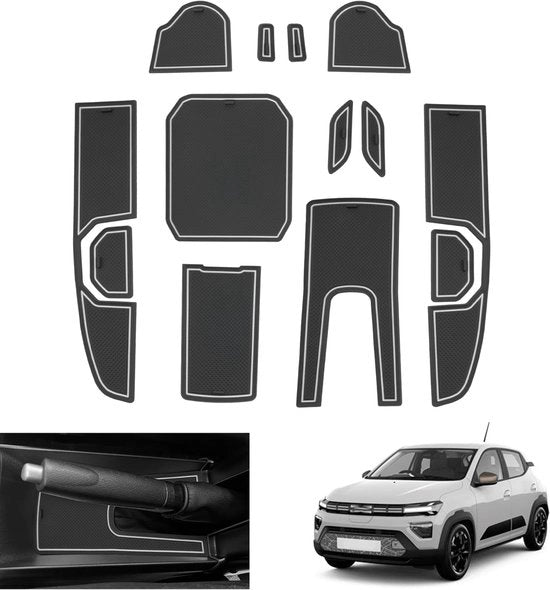 Facelift 2025 - Accessori per Dacia Spring 2025 Antislipmatten, Dacia Spring 2025 Bekerhoudermatten per Middenconsole, Deurnaadmatten, Accessori per Dacia Spring (Color Bianco)