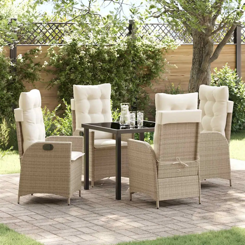 Set da Pranzo per Giardino con cuscino 5 pcs Beige polyrattan