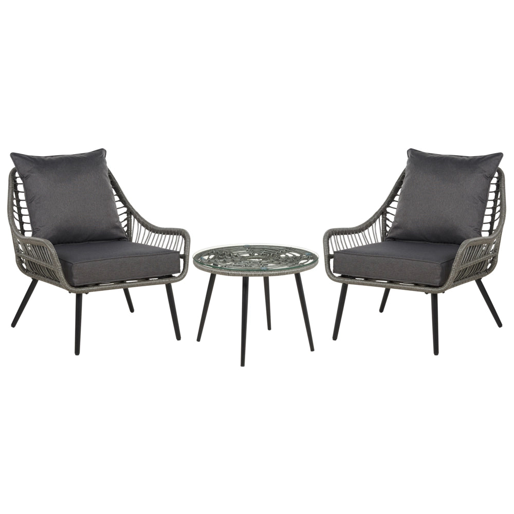 Set da Balcone con Tavolino e 2 Sedie in Finto Rattan Beige con Cuscini da esterno giardino terrazzo balcone