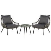 Set da Balcone con Tavolino e 2 Sedie in Finto Rattan Beige con Cuscini da esterno giardino terrazzo balcone