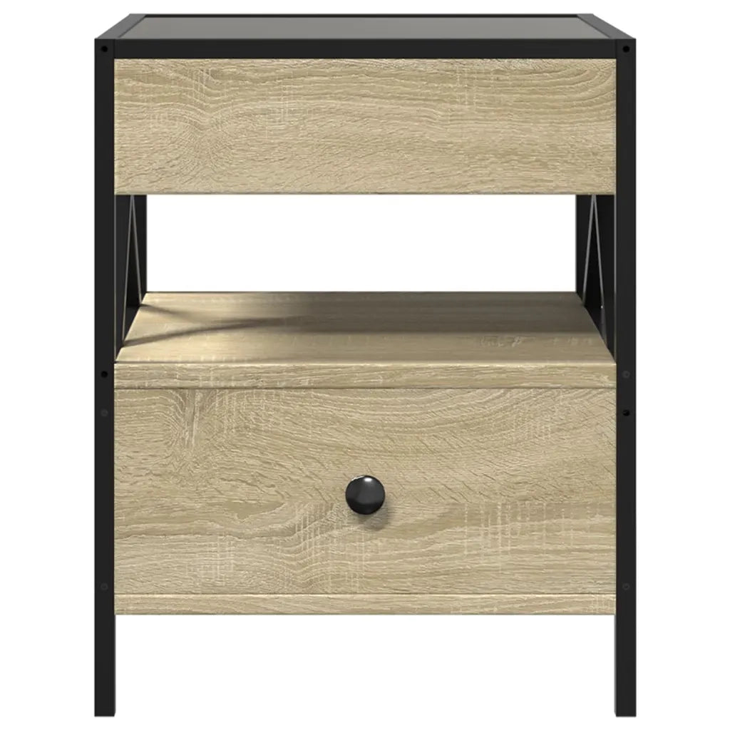 Comodino con LED Infinity-Tavolino da notte Rovere Sonoma 40x40x51 cm 391600
