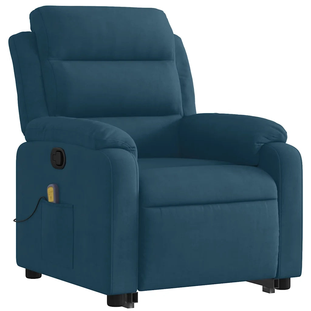 Poltrona Alzapersona Massaggiante Reclinabile Blu in Velluto 3205113