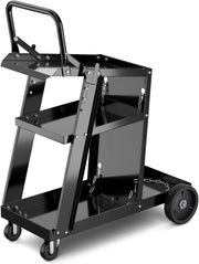 Carrello da Saldatura a 3 Livelli, Carrello per Saldatore con Struttura in Metallo, 4 Ruote Bloccabili Universal e Spazio per Serbatoio con Catene Anti-Ribaltamento, Carrello per Officina