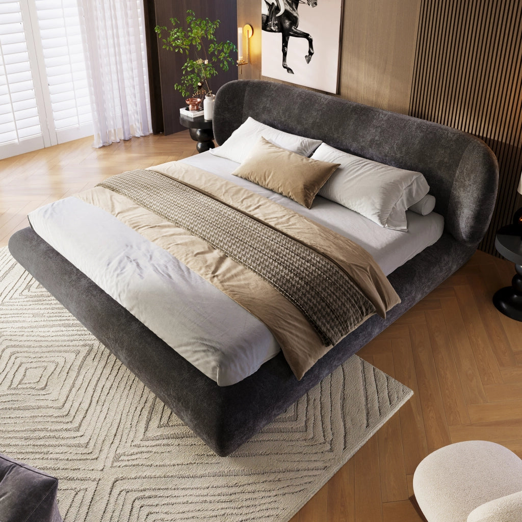 letto imbottito chenille grigio 185 x 233 cm