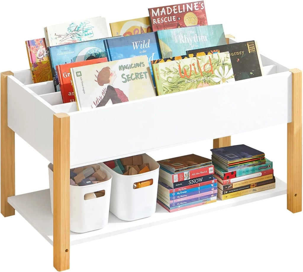 Libreria per bambini Scaffale per bambini con vani portaoggetti Scaffale portaoggetti per bambini Leggio per libri Scaffale per giocattoli bianco 85x42x45m KMB35-W