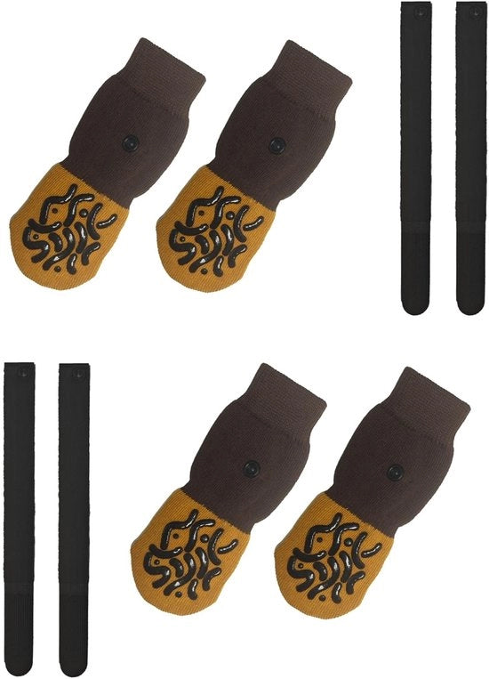 Set di 4 calze per cani, antiscivolo, protezione tessile e accessori per cani, regolabili, per interni e esterni