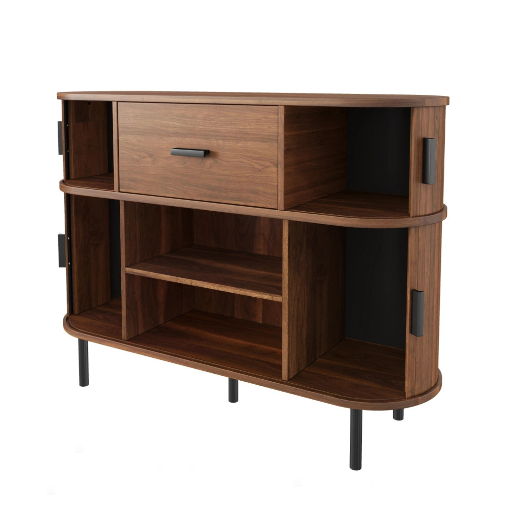 Sideboard a due livelli con ante scorrevoli e cassetto, finitura noce