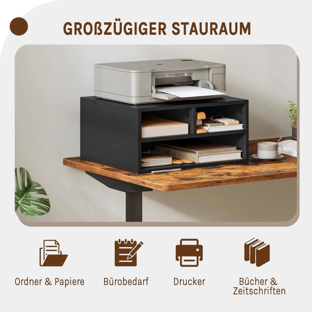 Schedario da Ufficio a 2 Livelli con Custodia, Porta Stampante da Scrivania in Legno con 3 Scomparti per l'Ufficio, 47x40x22,5cm, Nero, ASK15sz
