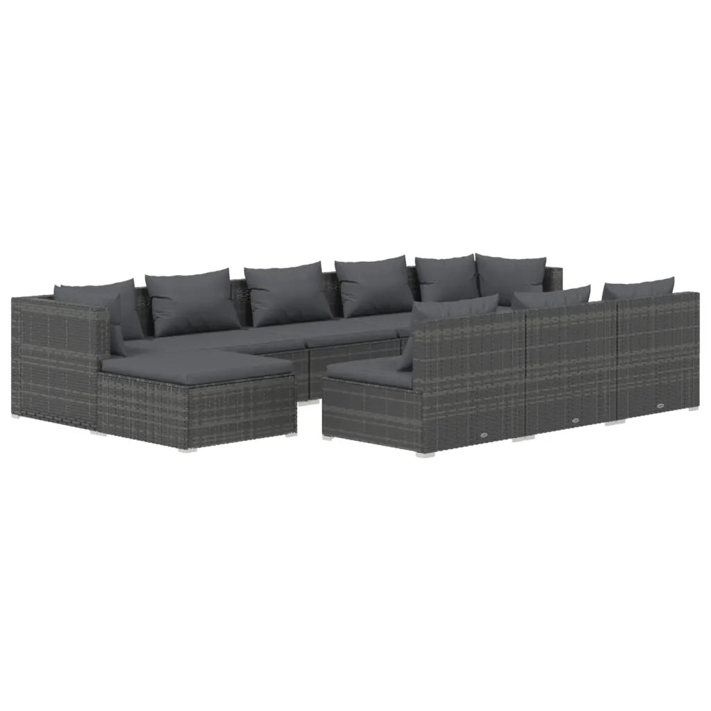 Set Divani da Giardino 10 pz con Cuscini in Polyrattan Grigio 3102021