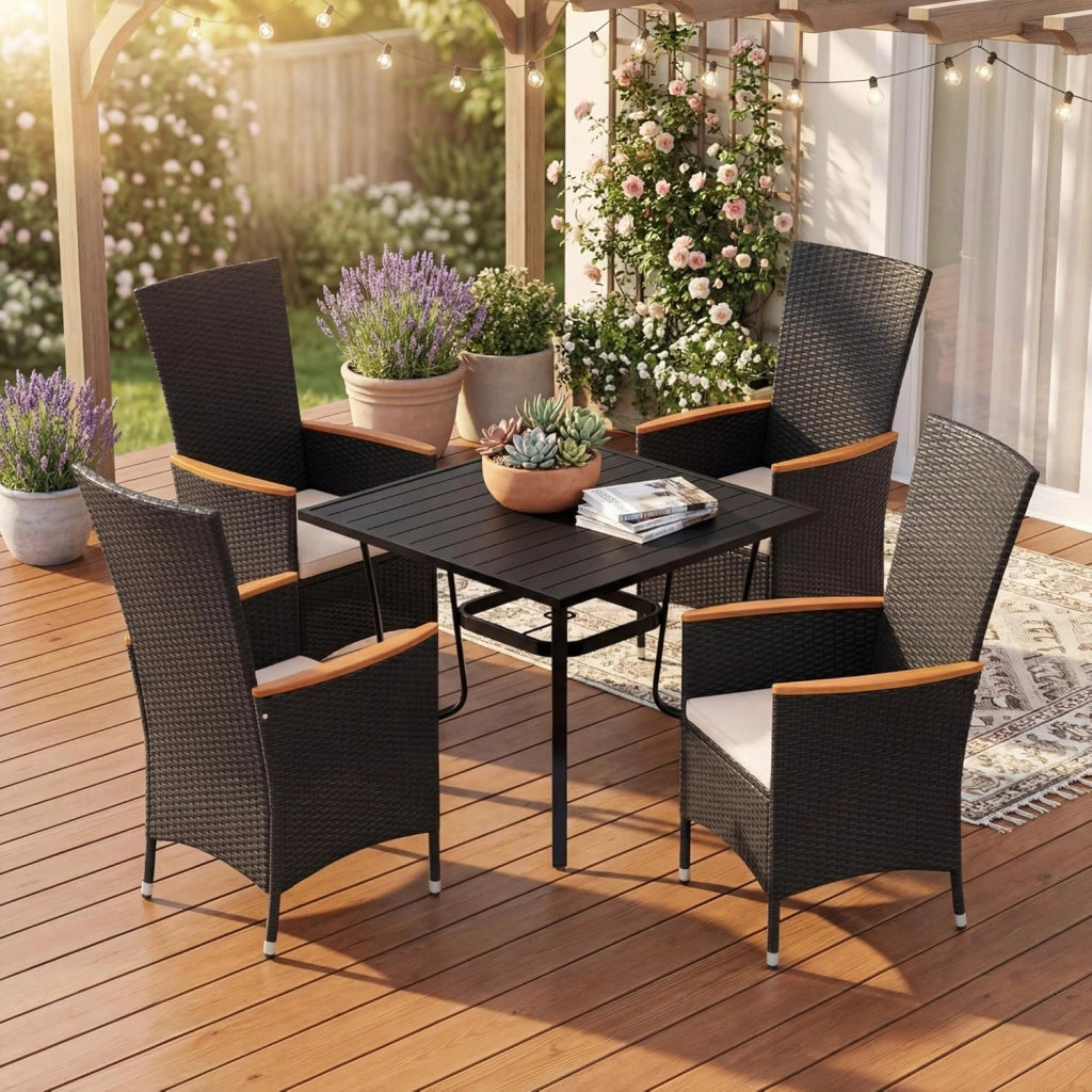 Sedie da Giardino in Ratten PE, Sedie da Esterno con Cuscino Moebido, Braccioli Curvi e Schienale Alto, Portata 180 kg, Poltrone da Esterno per Terrazza e Bordo Piscina, 58 X 62 X 107 CM (2)