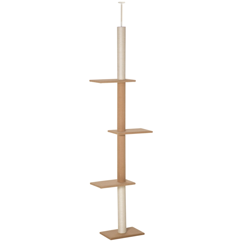 Albero Tiragraffi per Gatti da Soffitto Regolabile in Altezza, 4 Piattaforme, Colore Khaki