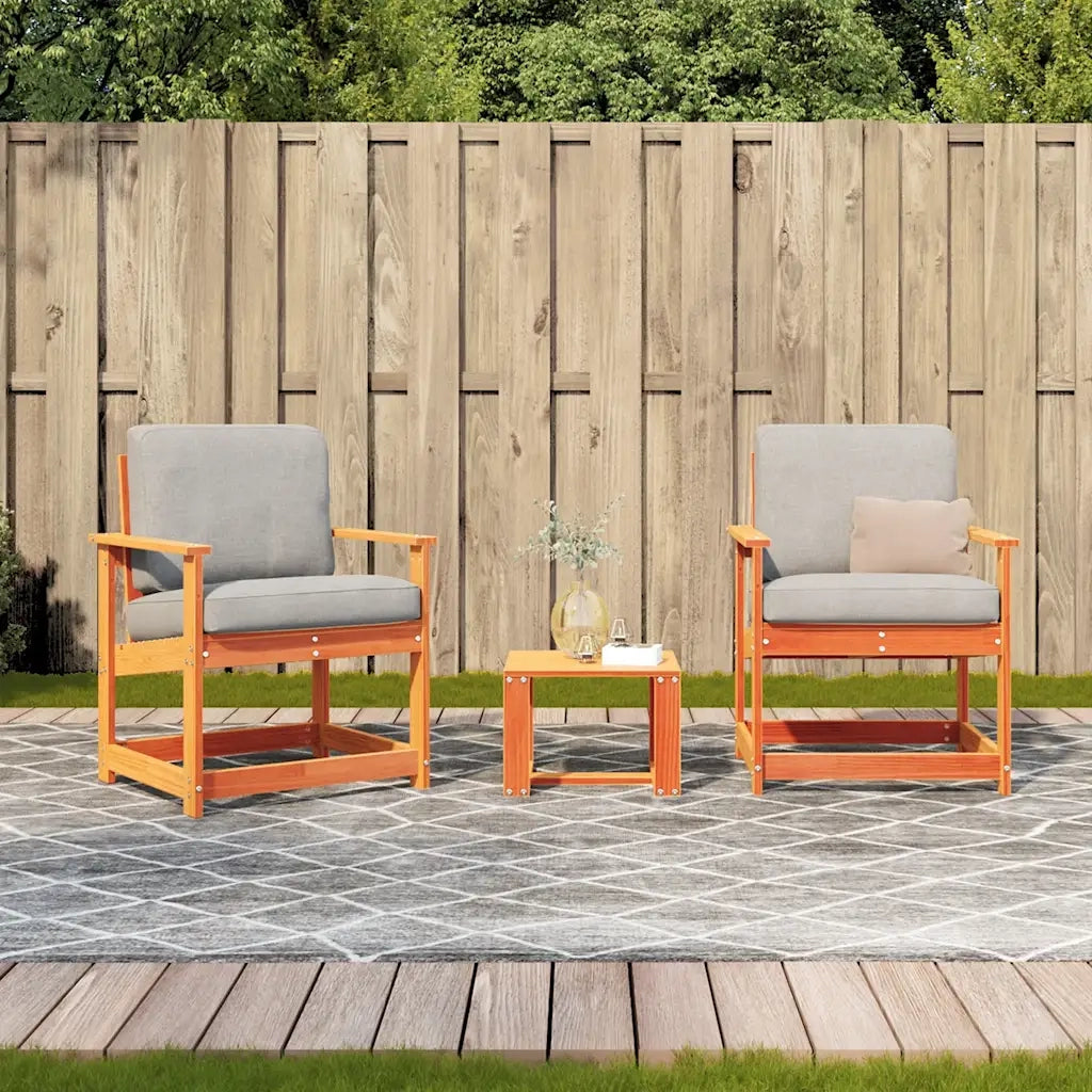 Set Salotto da Giardino 3 pz | Set di Mobili da Esterno Marrone Cera Legno Massello Pino