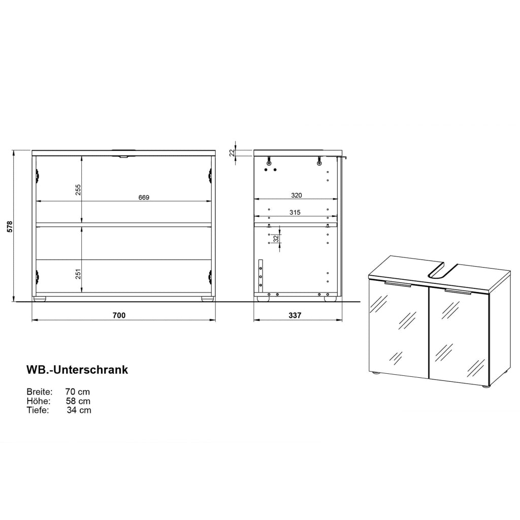 Germania Mobile Sottolavabo da Bagno GW-Pescara Grafite e Bianco 436470